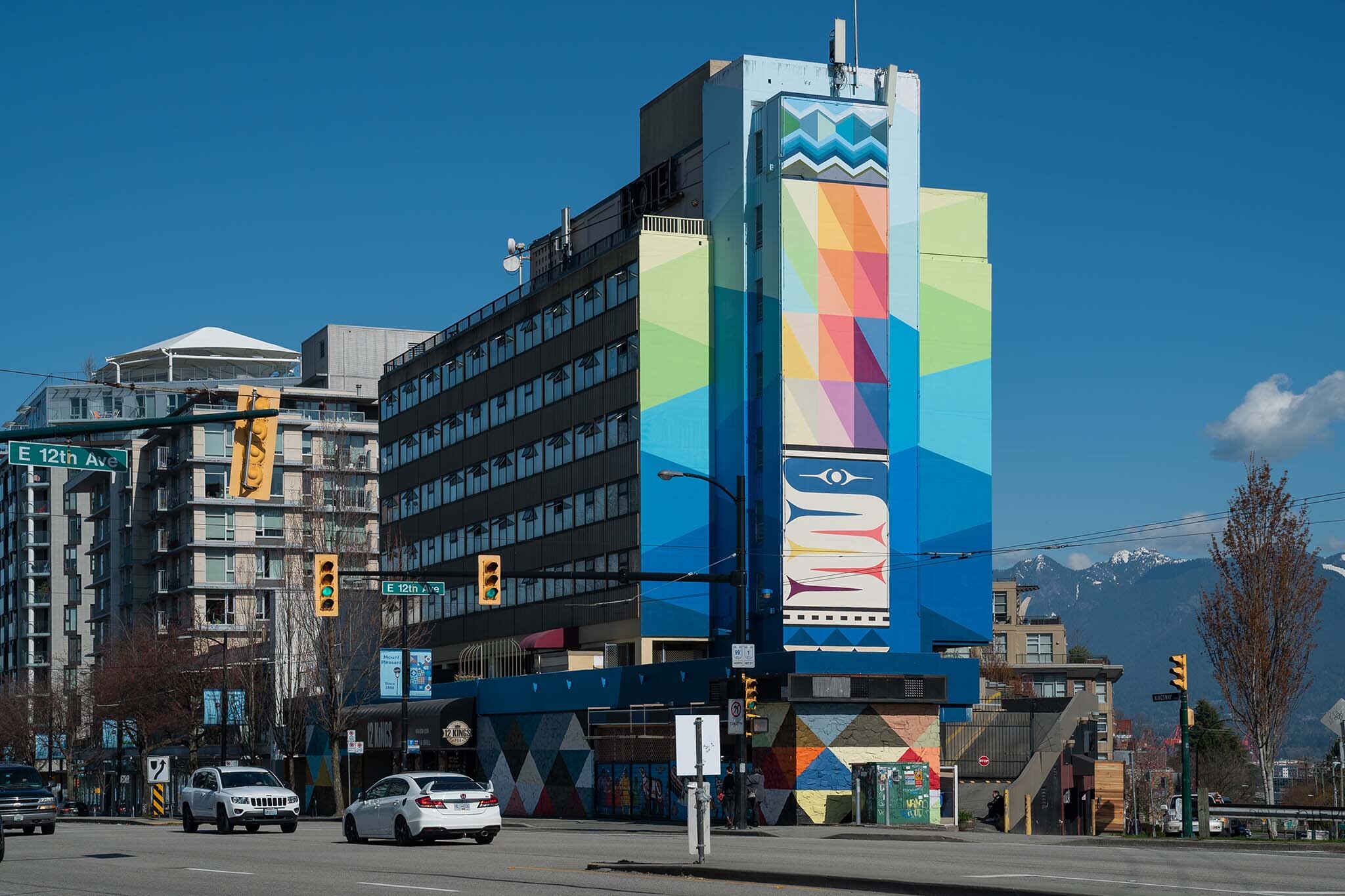 Indigenous mural by Debra Sparrow for Blanketing the City with Vancouver Mural Festival