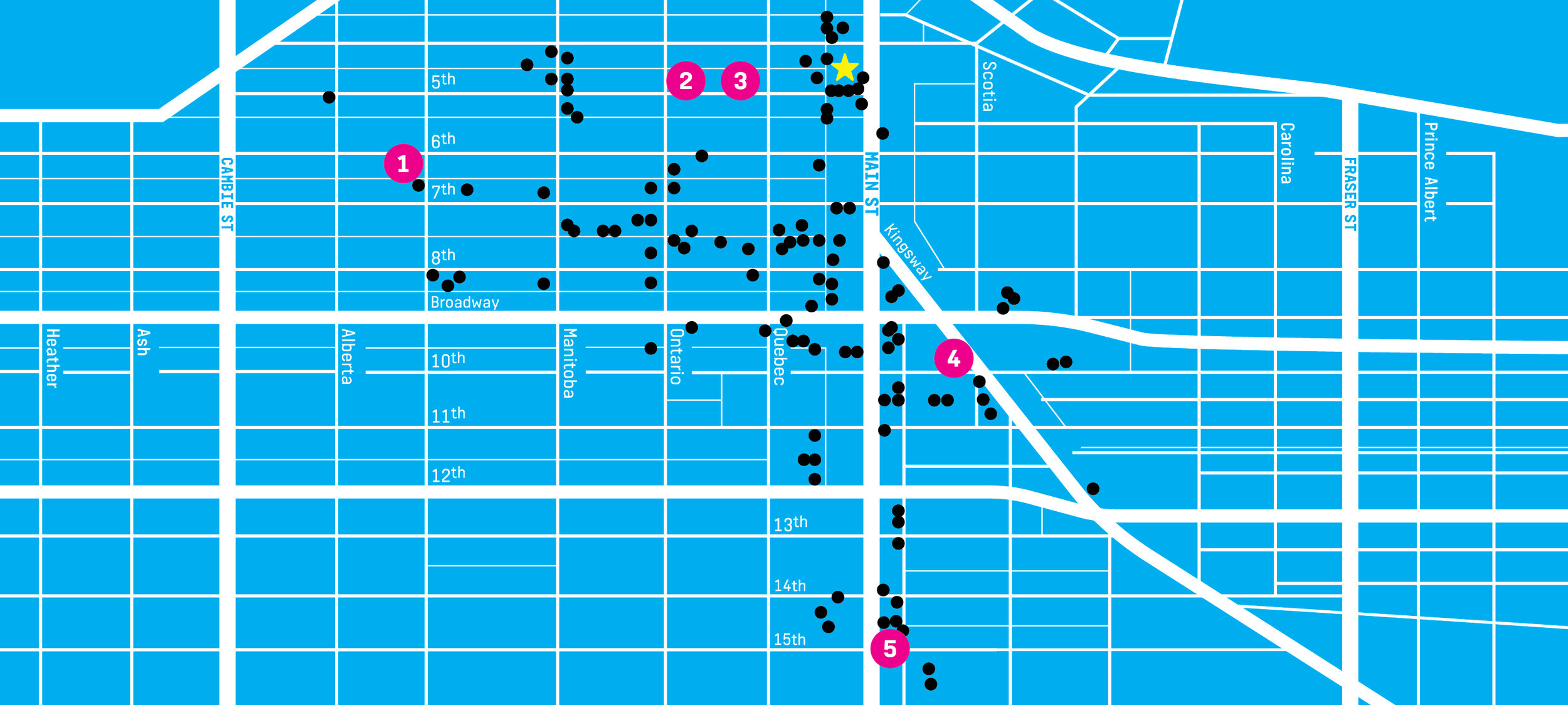 Map of Art Murals in Mt Pleasant for Vancouver Mural Festival (VMF)