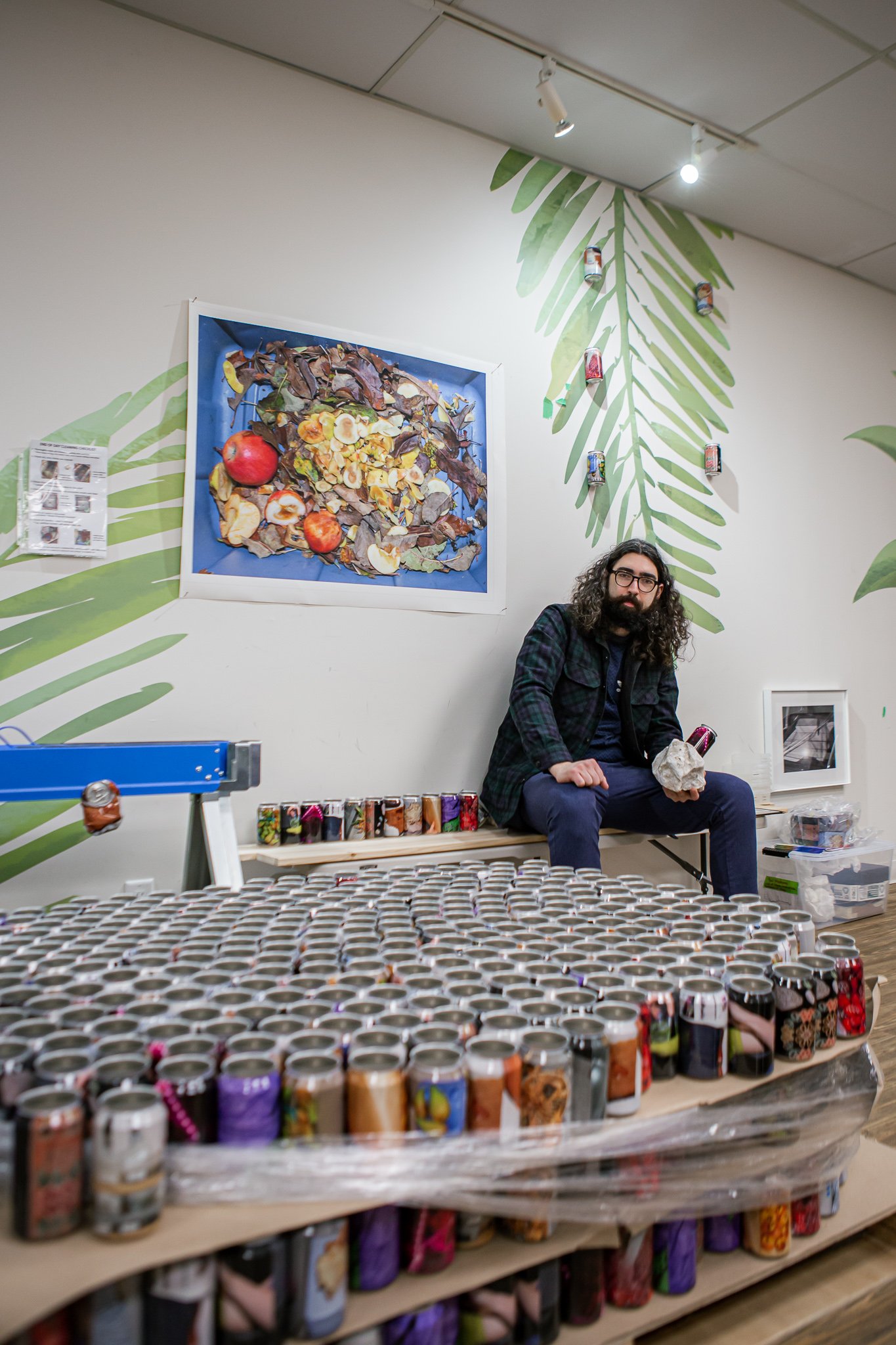 Local artist Sol Hashemi in his studio at Royal Centre Mall for VMF Residency Program, credit Sabrina Miso Creative