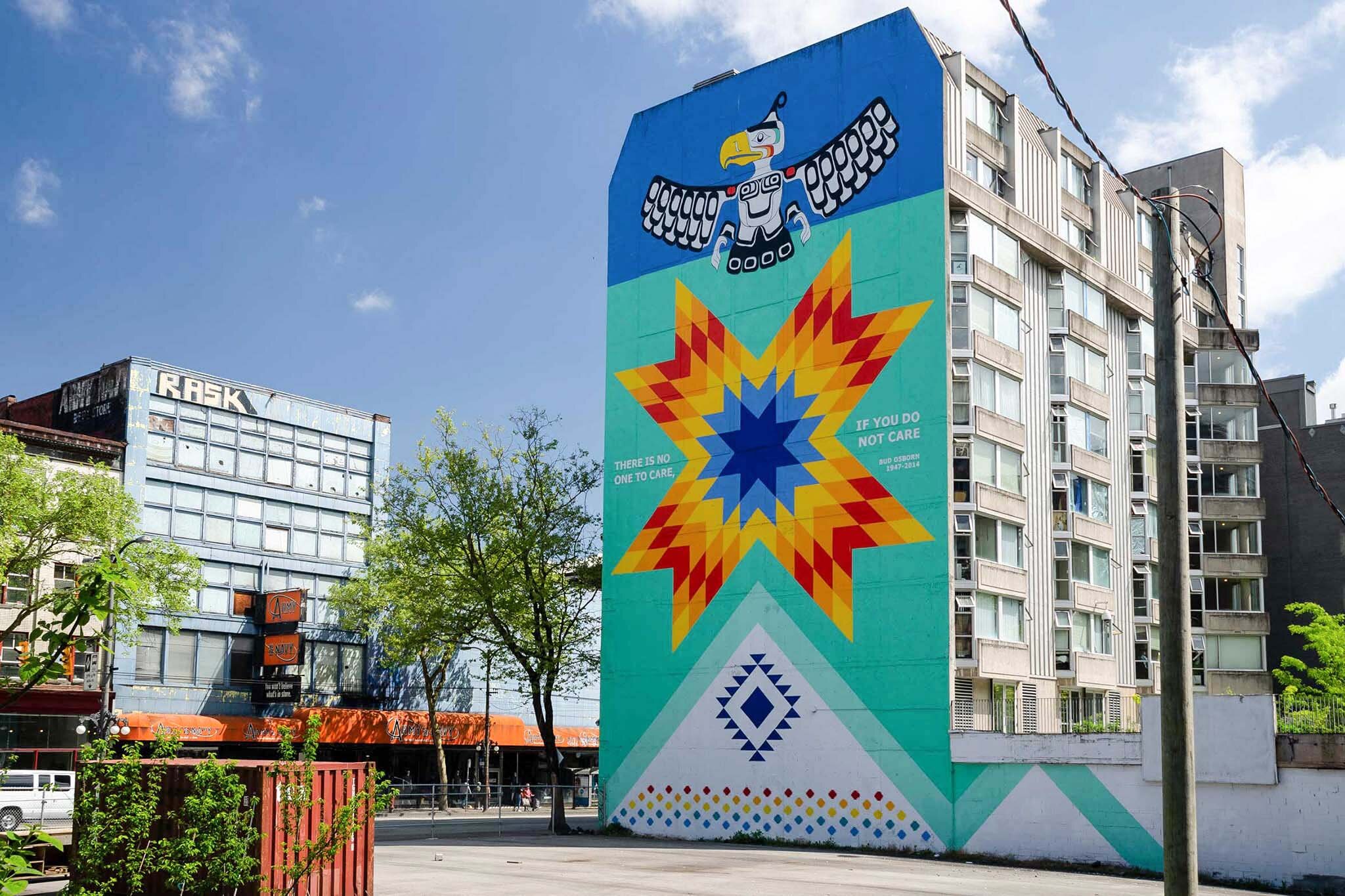 Artists Sharifah Marsden, Corey Laroque, Jerry Whitehead mural in DTES for Vancouver Mural Festival.jpg